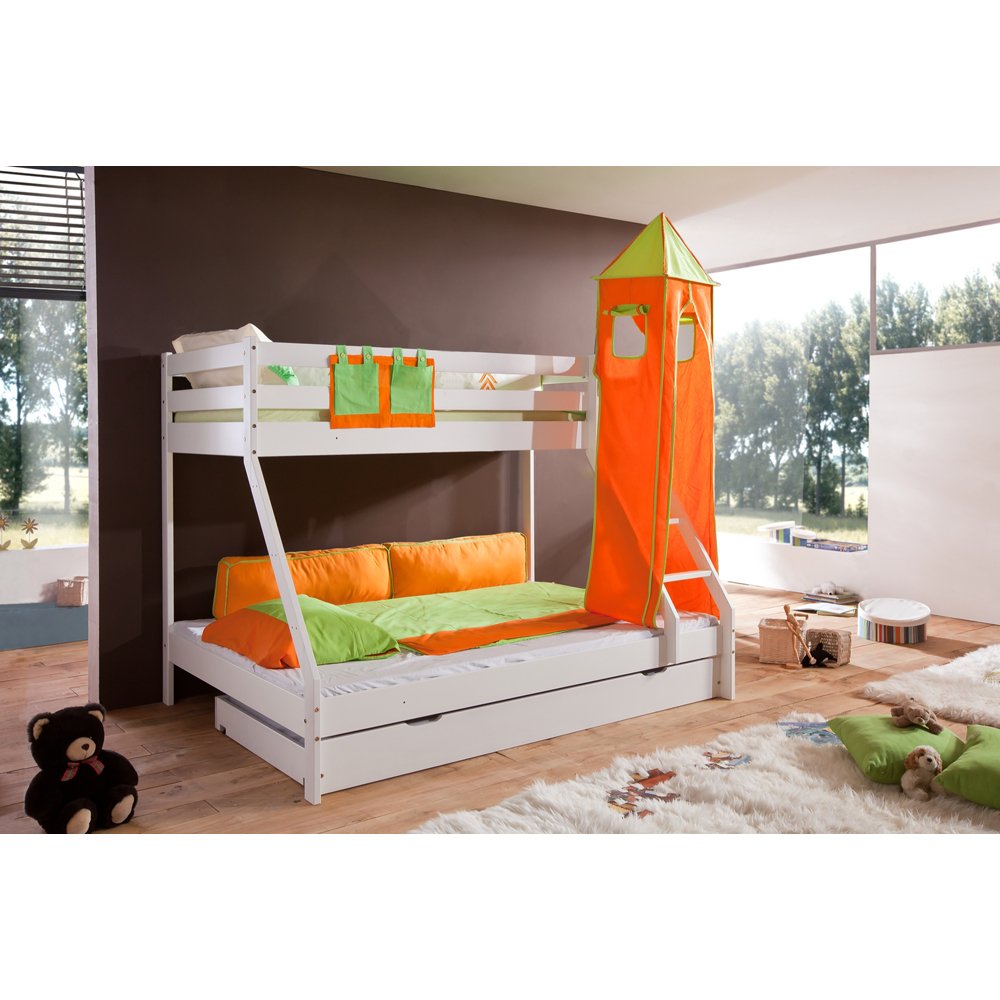 Relita White Varnished Beech Cabin Bed With Bed Drawers And Mike 2