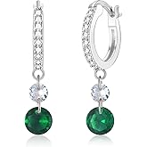 Nupdot Gold Huggie Hoop Earrings for Women, Sterling Silver Post 14K Gold Plated Green Cubic Zirconia Dangle Drop Hoop Earrings Hypoallergenic Jewelry Gifts