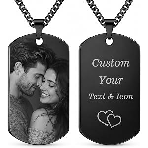 Cosyiris Custom Dog Tag Necklace with Picture or Text for Men Women | Personalized Photo Gifts; Double-Sided Customization; S