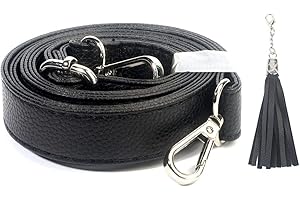 BEAULEGAN Purse Strap Replacement - Full Grain Microfiber Leather - 59 Inch Long Adjustable for Crossbody Shoulder Bag - 1 Inch Wide, Black/Silver