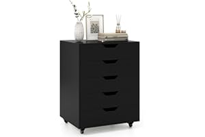 LOKO 5-Drawer Storage Cabinet, Versatile Drawer of Chest with Lockable Wheels, Mobile Office Lateral File Cabinet, for Home Office, Study (Black, 16" D x 19.5" W x 25.5" H)