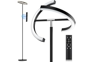 SIBRILLE LED Floor Lamp - Rotatable Standing Lamp with Touch & Remote Control, 3000-6000K, 22W Modern Floor Reading Light, Dimmable Corner Uplighter for Living Room Bedroom Office, Black