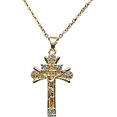 Lyvur Cross Necklace for Women 14 K Gold Plated Crystal Cross Necklaces Ribbon Pendant with Diamond for Women Trendy Jewelry Gifts