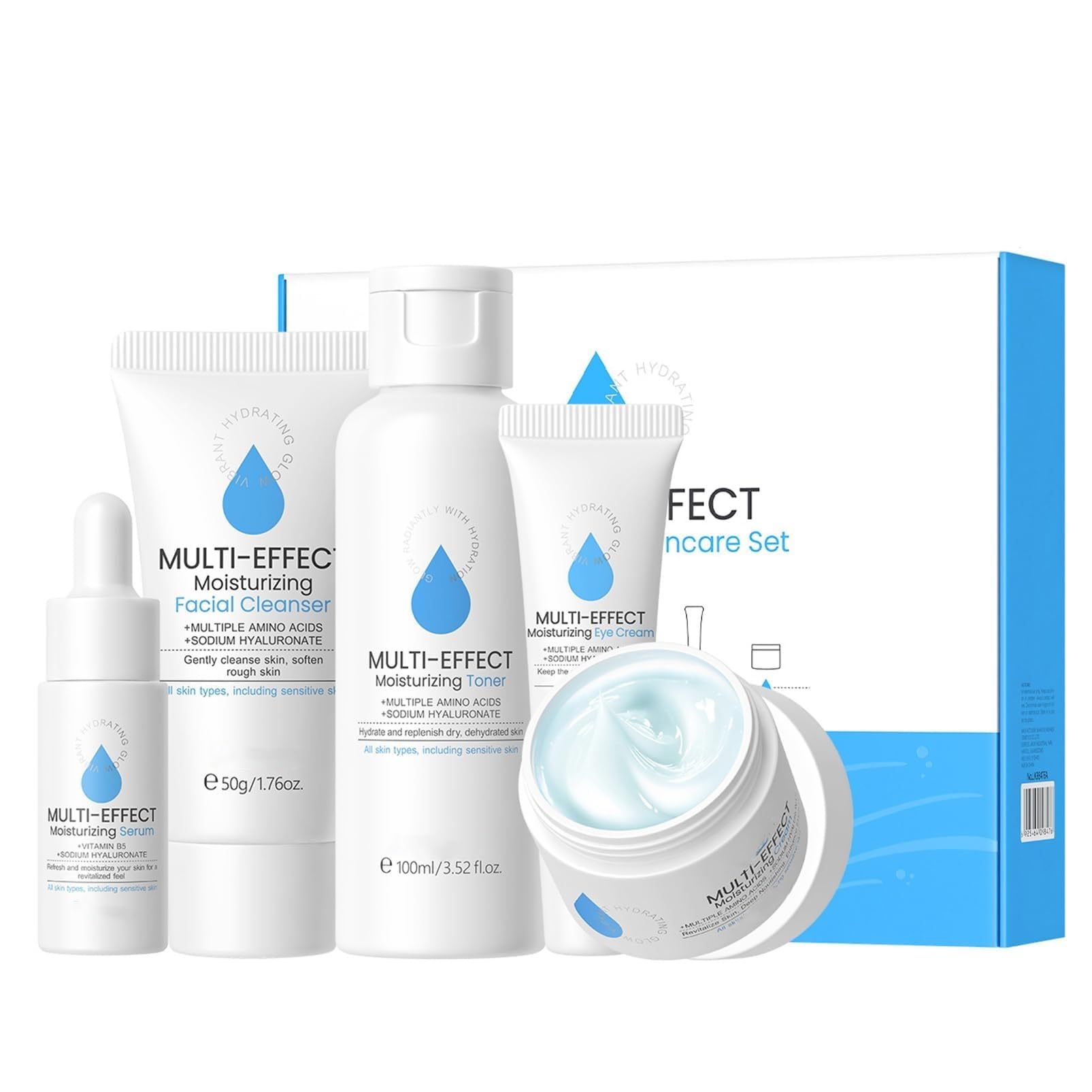 Hyaluronic Acid Hydrating Skincare Set, MrCuvaryas Multi-Effect Moisturizing Skin Care Sets & Kits, Pamper Sets For Womens Christmas Gifts Set With Serum, Cleanser, Toner, Eye Cream, Face Cream