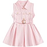 RSRZRCJ 1-5Y Little Kids Toddler Baby Girl Summer Clothes Sleeveless Collared Button Dress Pockets Belted Tank Dresses