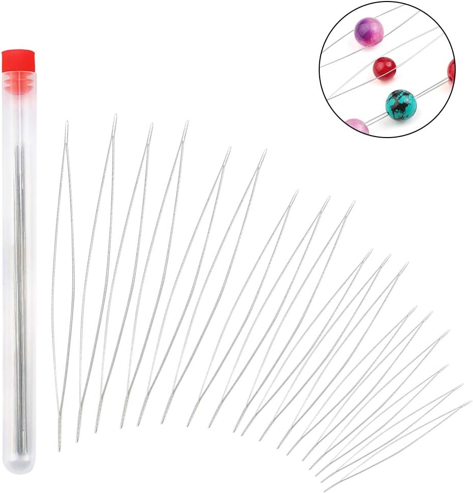 28 Pcs 7 Size Beading Needles,Seed Beads Stainless Steel Big Eye Beading Needles with Needle Bottle,Long Straight Beading Thread Needles Embroidery Needles for DIY Jewelry Making
