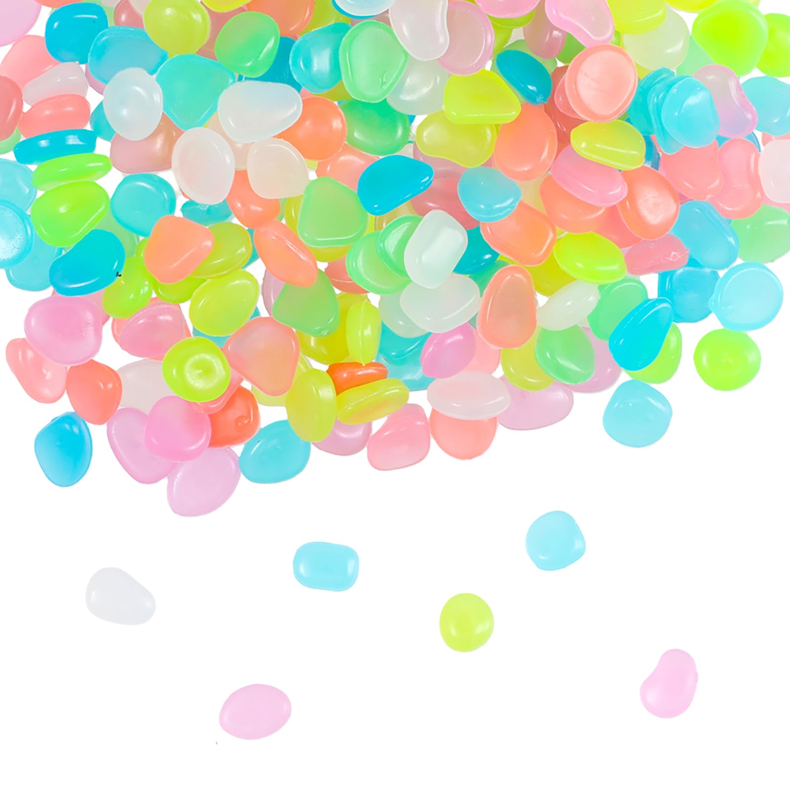 Joyan Glowing Pebbles Stones, 300 Pcs Colorful Luminous Cobblestones, Fluorescent Stones, Glow in Dark Pebbles, Decorative Stone for Aquarium, Home, Garden