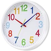 AMOTOFO Time Teaching Clock Silent Wall Clock for Kids Learning Time, Silent Non-Ticking Quartz Decorative Wall Clock for Teacher's Classrooms Or Children's Bedrooms 9 Inch