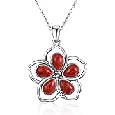 Phyonio Flower Necklace for Women Silver Plated Pear Shape Turquoise/Coral/Purple Turquoise/Spiny Turquoise/Mother of Pearl Pendant Necklaces Jewelry Gift for Mother's Day