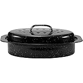 JY COOKMENT Granite Roaster Pan, Small 13” Enameled Roasting Pan with Domed Lid. Oval Turkey Roaster Pot, Broiler Pan Great for Small Chicken, Lamb. Dishwasher Safe Cookware Fit for 7Lb Bird