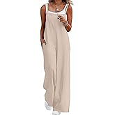 Lepunuo Womens Casual Loose Jumpsuits Summer Boho Wide Leg Rompers Sleeveless Overalls with Pockets