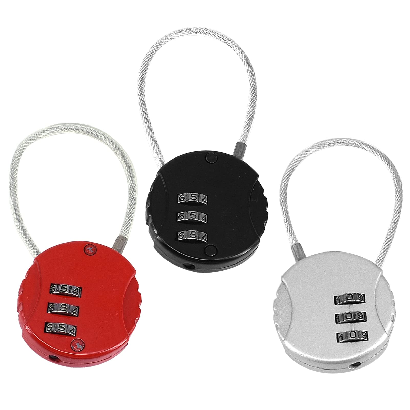 3PCS Resettable Combination Padlock With Cable - 3 Digit Code Security Lock for Suitcase, Gym Locker, Bike and Travel