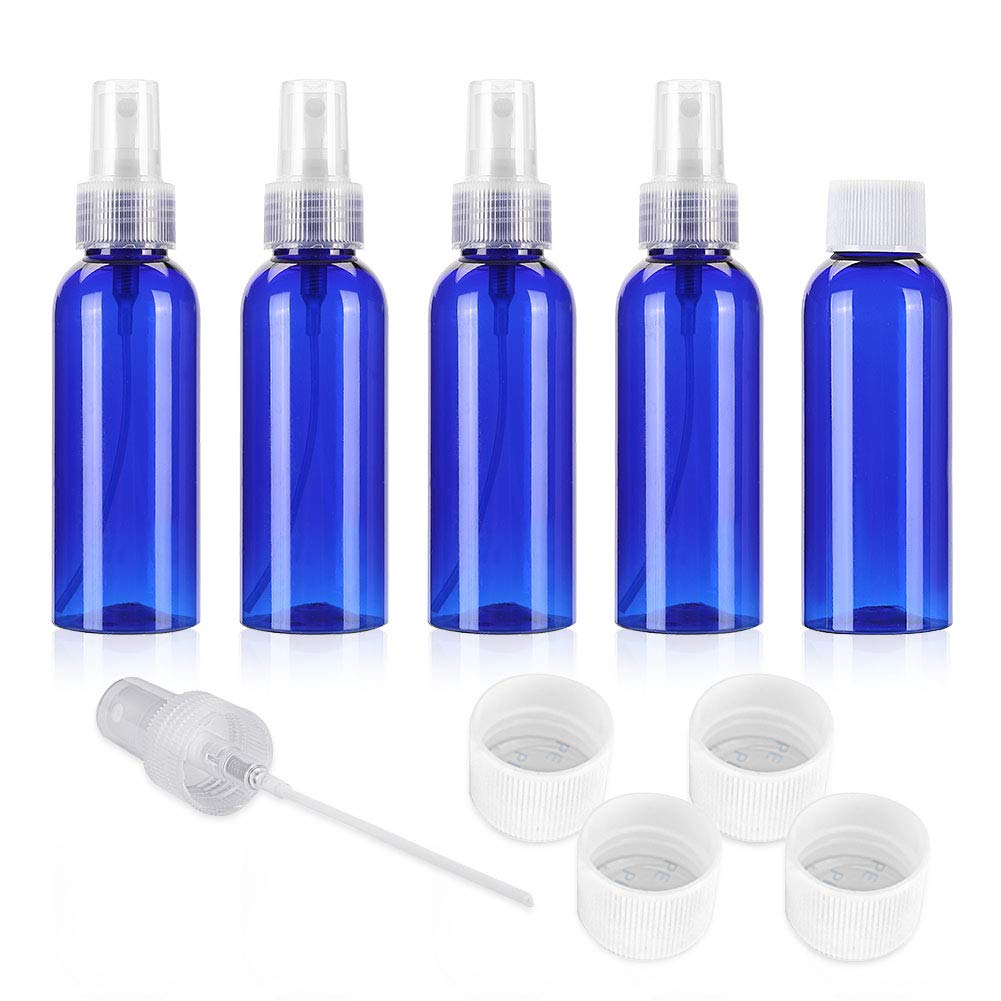 Fine Mist Spray Bottle 5Pcs 3.4oz/100ml Blue Travel Bottles With 5 Contain Caps Leak Proof for Makeup Cosmetic Containers (BLUE) : Beauty