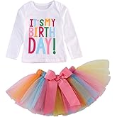 Girls'It's My Birthday Print Shirt Tutu Skirt Dress Outfit Set