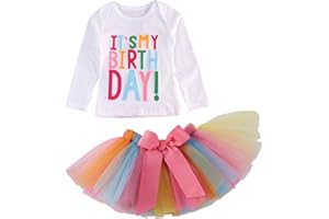 SAYOO Girls'It's My Birthday Print Shirt Tutu Skirt Dress Outfit Set