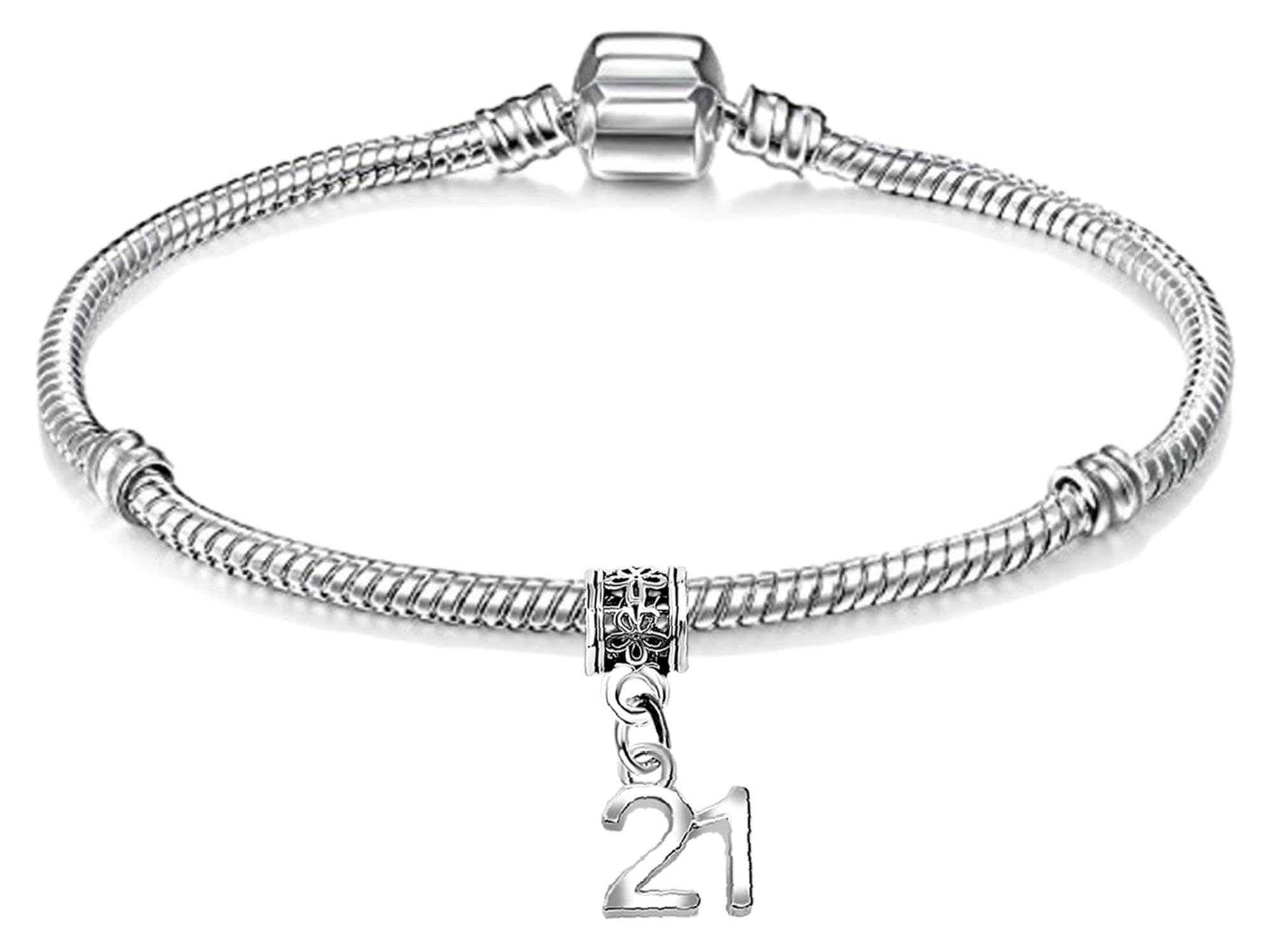 Womens 21st Birthday Silver Plated Starter Charm Bracelet with Gift Box