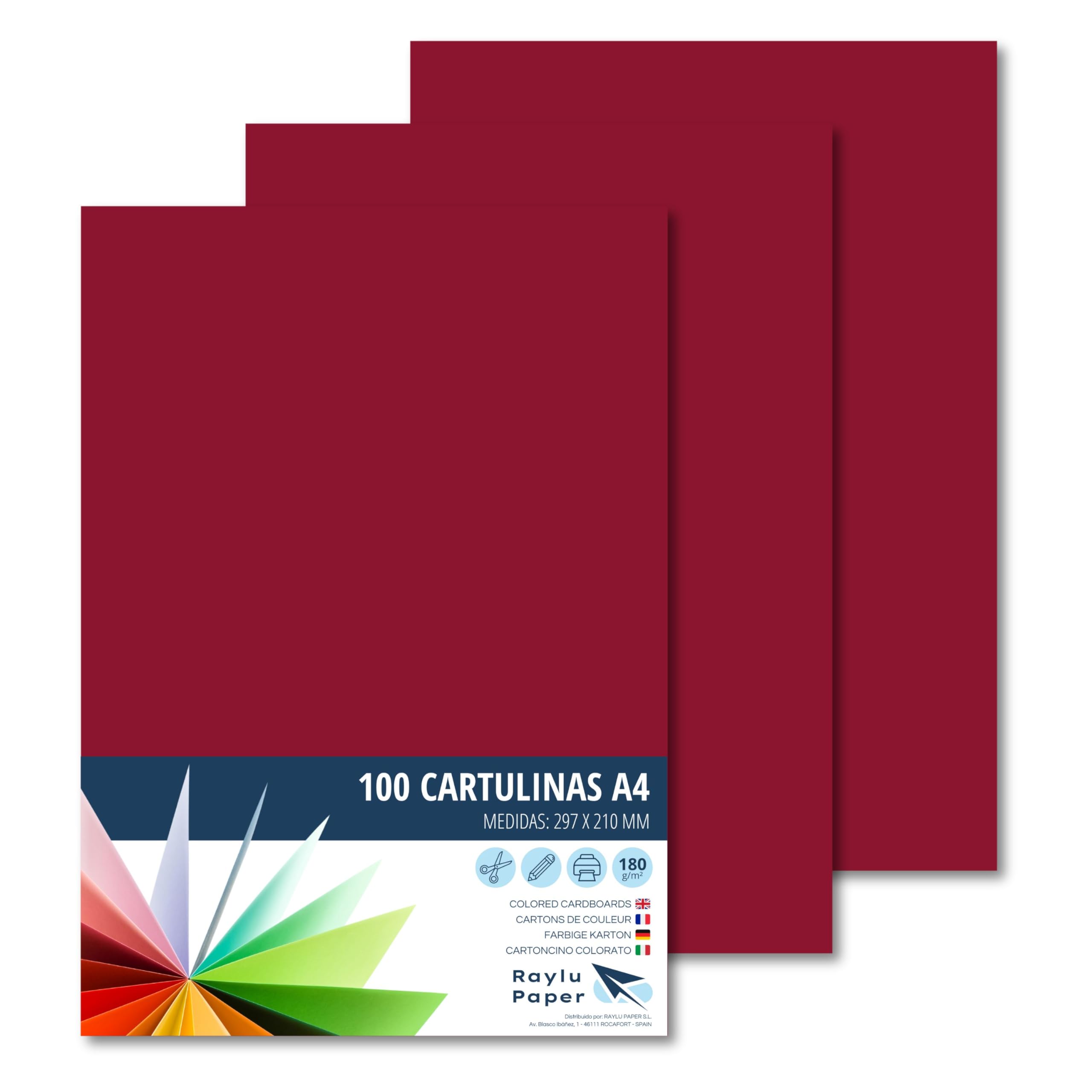 Raylu Paper® A4 100 Pieces Maroon Card 180g 210x297mm Ideal for Binding, Office Work, Drawing, Crafts Suitable for School Use (Maroon)