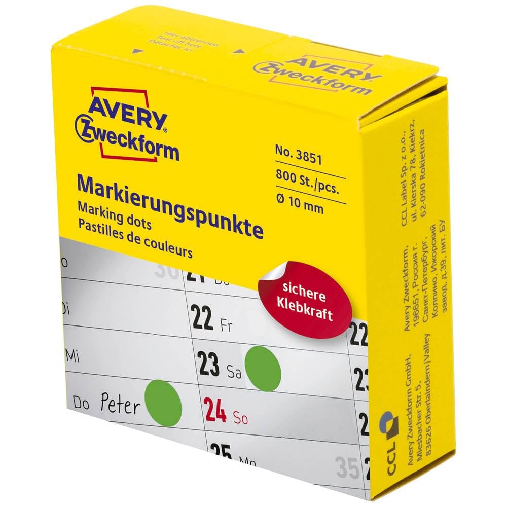 AVERY Zweckform 10mm Green Marking Dots, 800 Pieces - Self-Adhesive Round Stickers for Labelling, Organising, Planning and Crafts