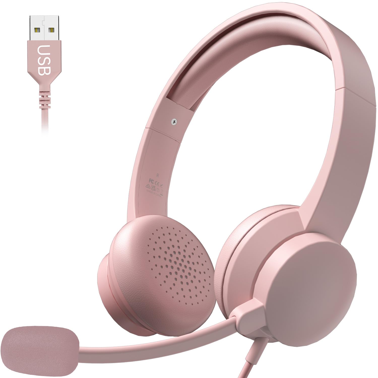 Photo 1 of Masajoy Wired Headphones with Mic USB Headset with Noise Cancelling Microphone, Computer Headsets with Microphone for Home Office (Pink)