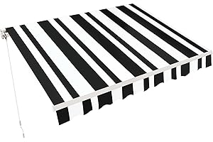 MCombo 11.5x9.5 Feet Manual Retractable Patio Door Window Awning Sunshade Shelter Outdoor Canopy,1210 (White with Black Stripes, 11.5'(L) x 9.5'(W))
