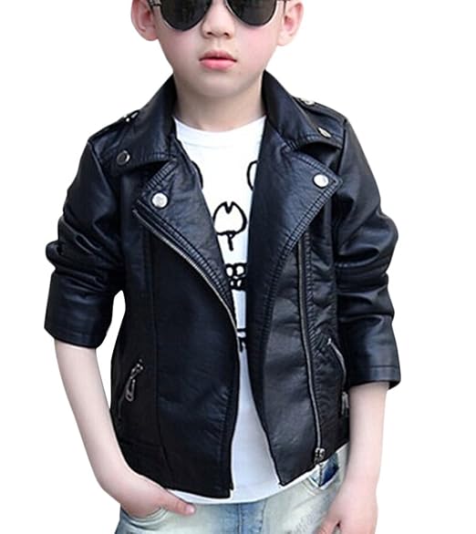 Brinny Kinder Jungen Mädchen PU Lederjacke Kinder kragen motorrad leder mantel Biker Gesteppt