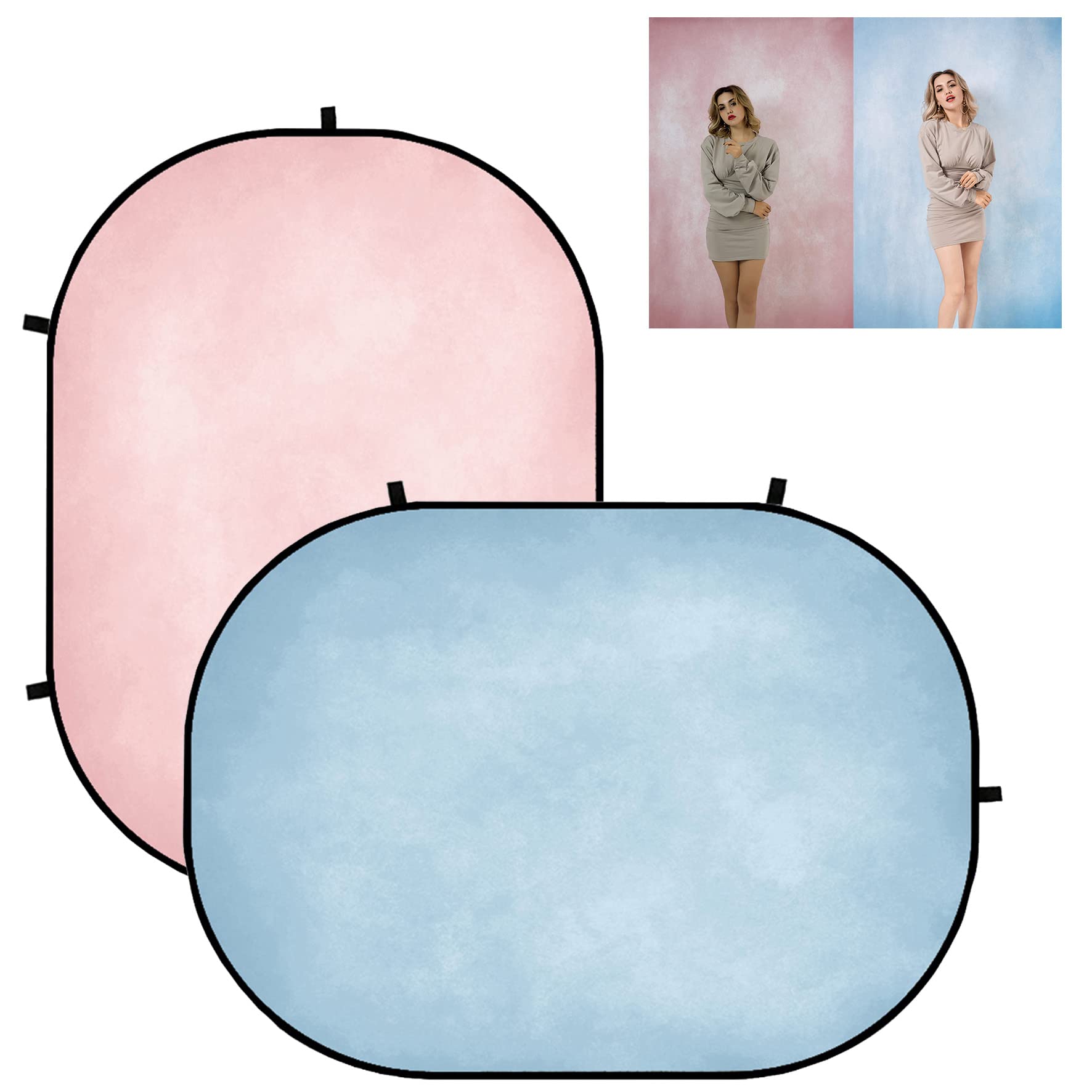 Kate Backdrops 5x6.5ft(1.5x2m) Collapsible Cherry blossoms Pink/Water Blue Texture Backdrop Double-sided Microfiber Flexible Frame Background Photography Carrying Case Included