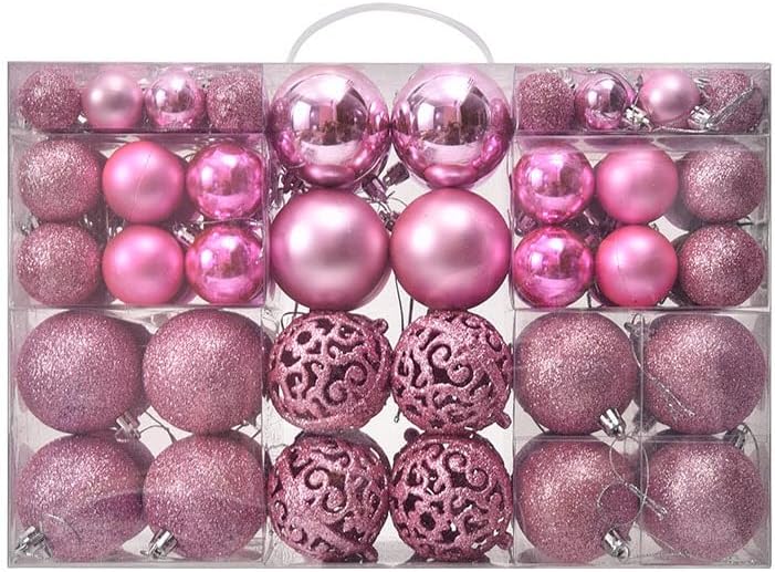Ornaments - 100 Pcs Christmas Ball Ornaments Set, Pink Ornament for Christmas Tree Decorative Hanging Baubles Plastic Shatterproof Christmas Ball for Holiday Party Christmas Tree Decoration