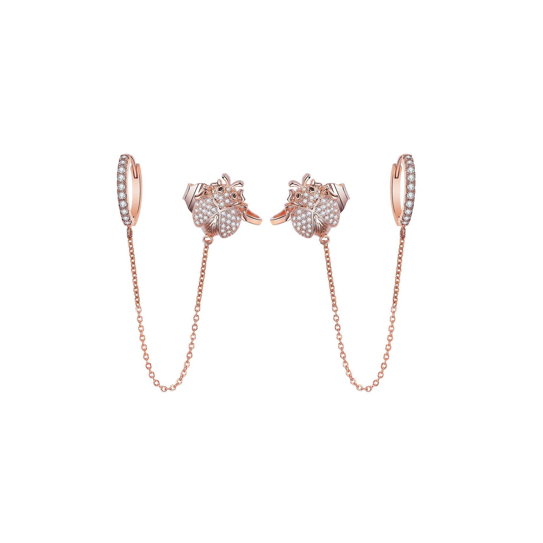 Cute Animal Ear Clip with Cubic Zirconia Crystal Chain Earrings, Hypoallergenic Rose Gold Silver Women Earrings Beautiful Jewelry for Mother, Friend's Gift
