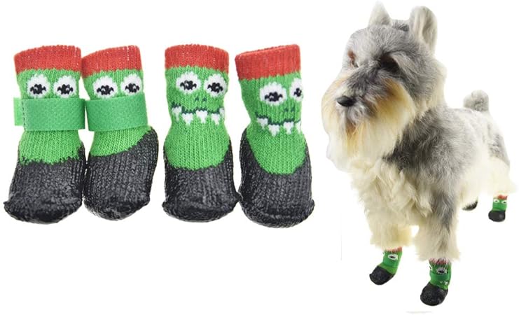 Amazon.com: FLAdorepet - Calcetines antideslizantes para perros y gatos, con correas, impermeables, protección para patas de mascotas, para perros pequeños y grandes, 4 unidades, s, Green Monster: Mascotas