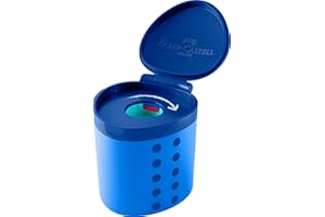 FABER-CASTELL Grippy 181790 Sharpener with Cutting Protection, Blue Sharpener with Container