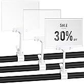 Humyoun 3 Pcs Acrylic Clip on Sign Holder with Clamp 5.5 x 7 Inch Retail Store Signs Displays Double Sides Swivel Signage with PVC Card Clothing Price Hanging Signage for Supermarket Business
