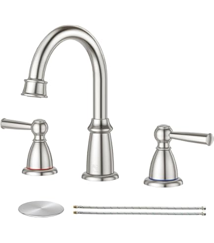 CREA Widespread Bathroom Faucet 3 Hole Chrome 8 Inch 2 Handle Faucet With Pop Up Drain 4 In Sink Faucets For Vanity Lavatory Basin Restroom Bath-541563