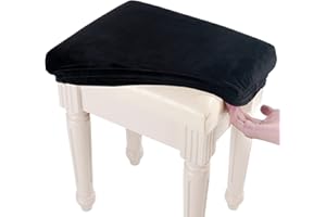 SINOSSO Soft Velvet Vanity Bench Cover, (15"- 19.5") L x (11.8"- 15.7") W Stretch Washable Rectangle Saddle Bar Stool Slipcover, (XS, Black)