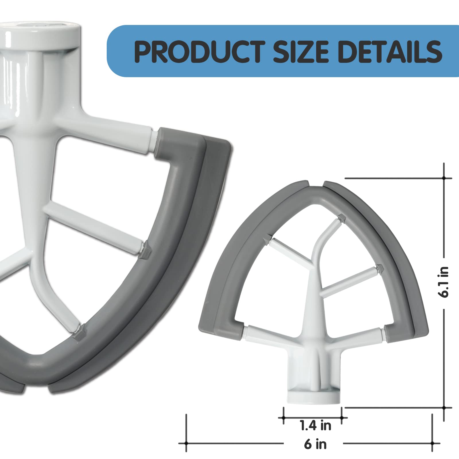 Flex Edge Beater For KitchenAid 4.5-5 Quart Tilt-Head Stand Mixers, Non-Stick Coated Blade Beater with Both-Sides Flexible Silicone Edges Bowl Scraper, Mixer Accessories Paddle Attachment