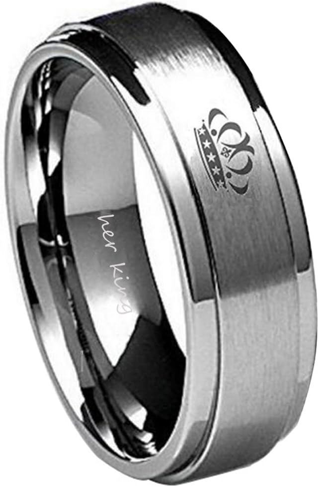 JJWW 8MM 6MM 'Her King His Queen '316L Stainless Steel Couple Ring (Men's 8mm Silver, 10)