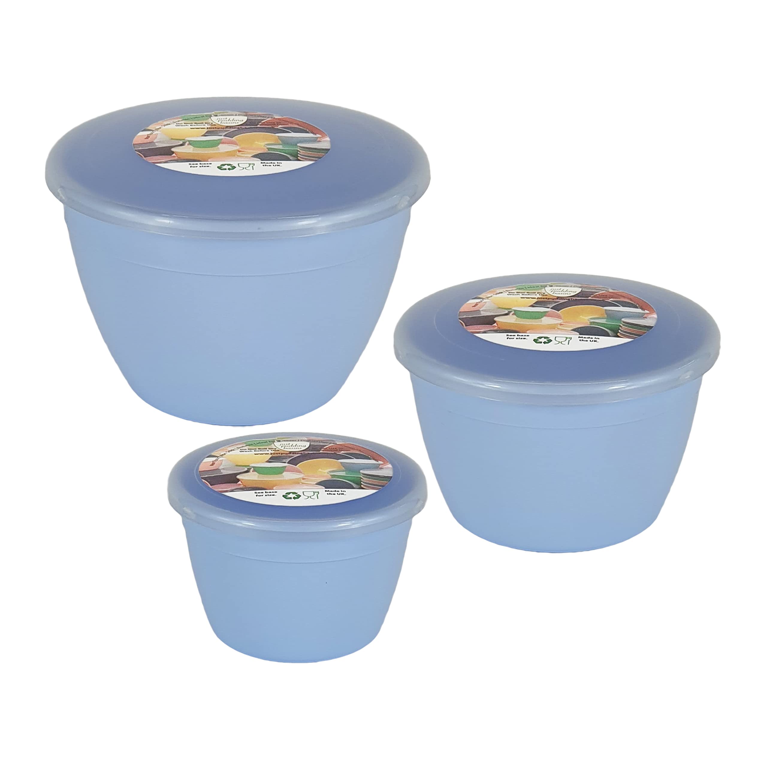 Just Pudding Basins 3 Smaller Sizes in One Set Steam Pudding Bowls, Basin and Lid 1x 1/4 Pint, 1x 1/2 Pint 1x 1 Pint (Blue) โ image 1