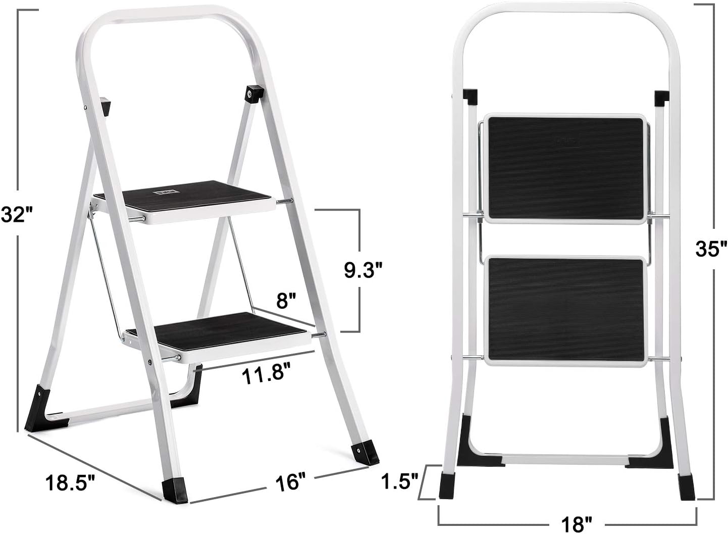 Acko Step Stool-2 Step Step Ladder for Adults with Handgrip and Anti-Slip Wide Pedal.Multi-Use for Household and Office Portable Compact Small Step Ladders Hold up to 300lbs Steel - - 