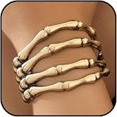 Frodete Punk Skeleton Hand Bangle Bracelet for Women Men Cool Skull Bracelets Wristband Bracelet Cuffs Bangles Gothic Halloween Jewelry Gifts