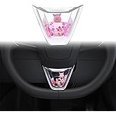 YJMOTO Fit for Steering Wheel Panel Cover Fit for Tesla New Refreshed Model 3 Highland Performance Model Y Juniper Steering Wheel Frame Trim Cover Decoration Accessories(Pink)