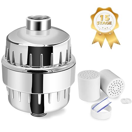 HAUEA 15-stufig Duschfilter universal Wasser Filter mit Zwei auswechselbare Filter Kartusche, Silikondichtungen und Teflonban