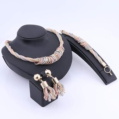 Fukai Nouveau Simple Mode Turquie Trois Tons Charmes Ras Du Cou Dubai Elegant Femmes Cadeaux Collier Bracelet Boucle D Oreille Mariee De Mariage Bijoux Accessoires Cadeau Amazon Fr Bijoux