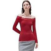 SUUKSESS Cloud Cashmere Women Lace Off Shoulder Long Sleeve Shirt Basic Knit Top