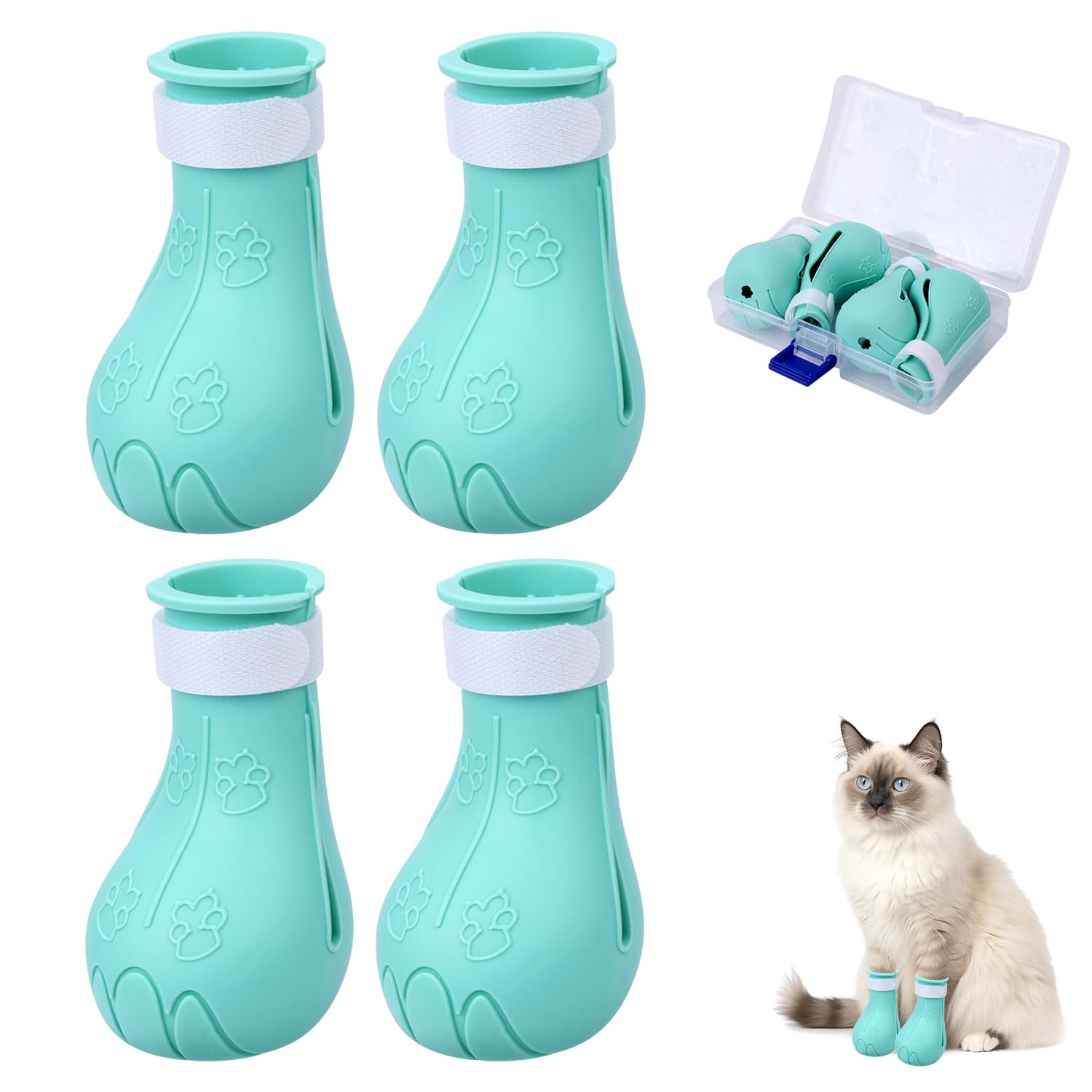 Photo 1 of Gosknor 4 Pcs Silicone Cat Feet Claw Covers, Anti-Scratch Cat Nail Shoes Kitten Feet Paw Boots Cat Protector Caps to Prevent Scratching Pet Supplies for Bathing Shaving Grooming