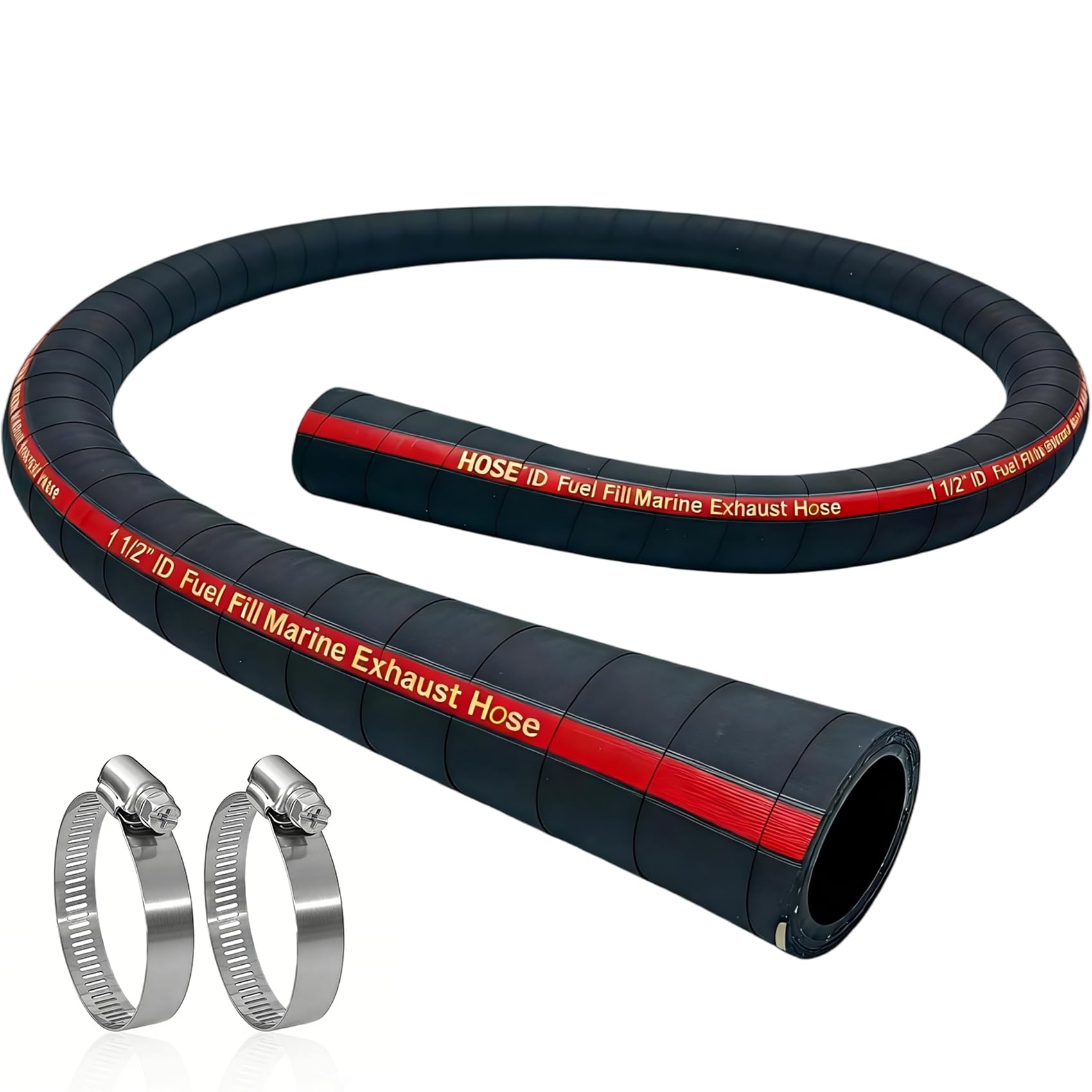 Photo 1 of 1.5" ID 48" Length Marine Fuel Filler Hose for Filler Neck with Two Hose Clamps, Fuel Tank Vent and Exhaust Hose, 1-1/2 Fuel Fill/Marine Exhaust Hose for Gasoline Methanol Ethanol Fuel, 58524 Hose