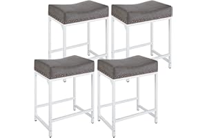 FLYZC Bar Stools Set of 4, 24" Counter Height Bar Stools Set of 4 with Soft Cushion and Barstools Steel Frame, Backless Saddl
