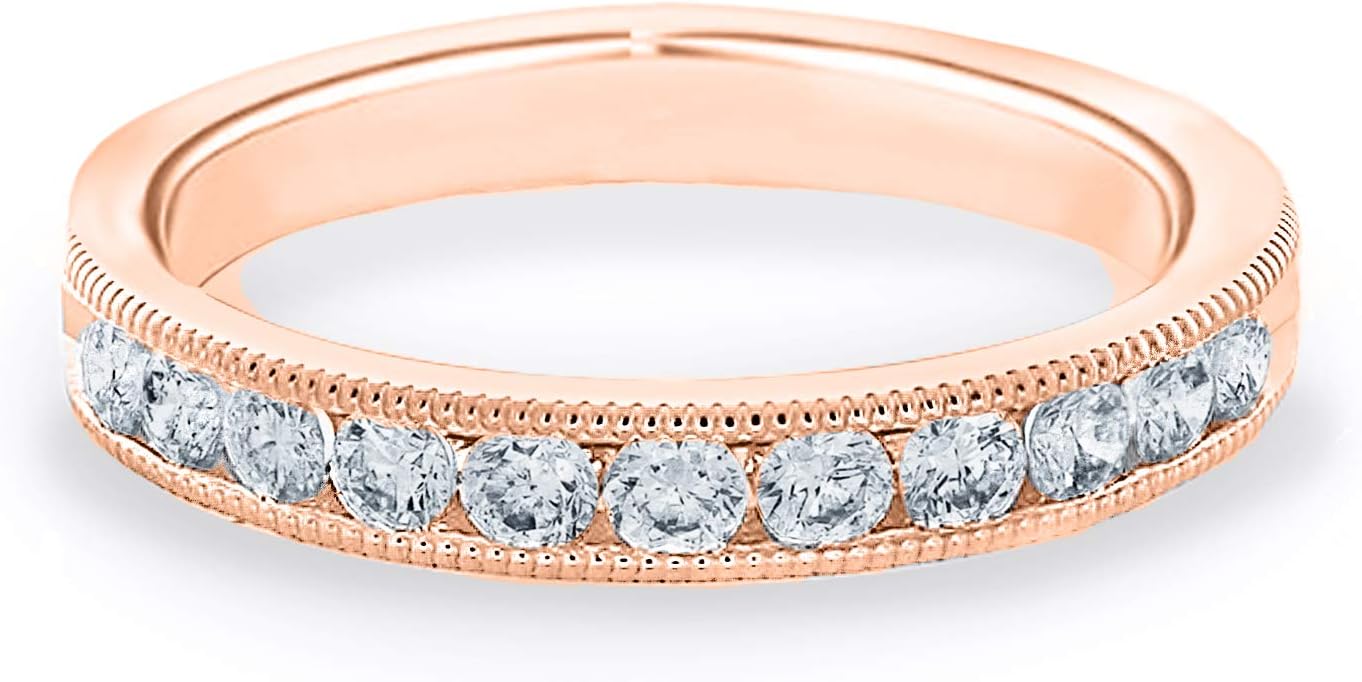 1/2 CT Milgrain Channel-Set Lab Grown Diamond Ring in 14K Gold, Sparkling in E-F Color and VS Clarity