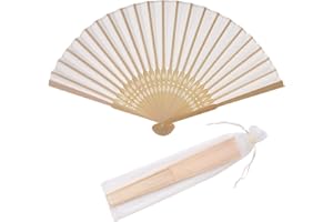 SL crafts 24pcs Imitated Silk Hand Fan Imitated Silk Fabric Bamboo Handheld Folded Fan Bridal Dancing Props Church Wedding Party Favors with Organza Bags (Cream)
