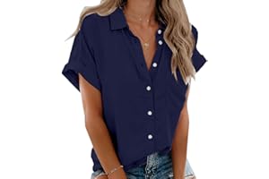 Beautife Womens Short Sleeve Shirts V Neck Collared Button Down Shirt Tops with Pockets
