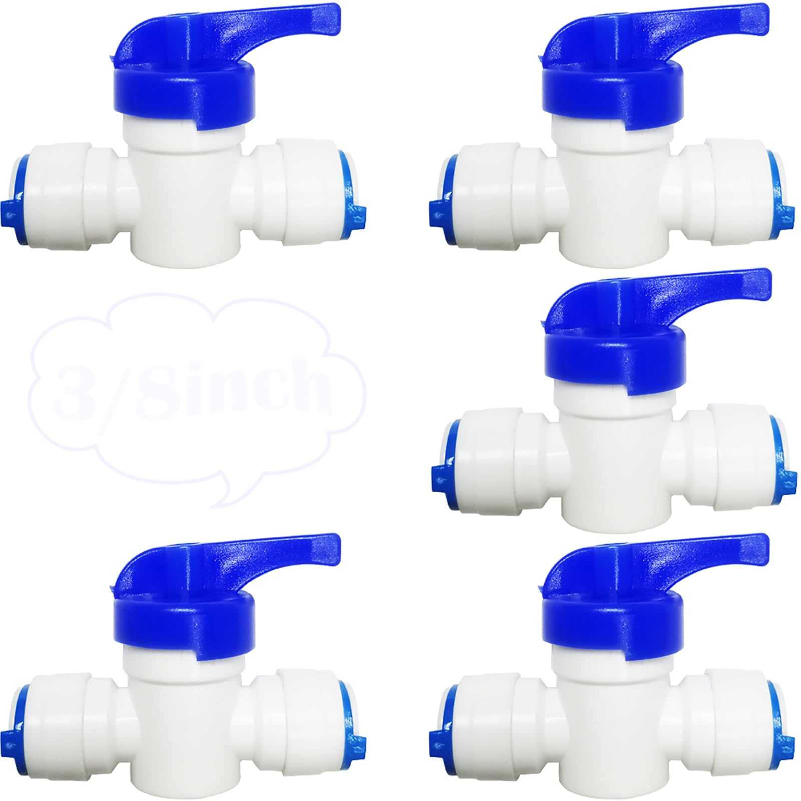 CESFONJER RO Water Filter Fitting, 5 pcs 3/8" Inline Tap/Shut-Off Valve/Isolation Valve, for 3/8" Fridge Freezer/Reverse Osmosis Water Filter System Water Pipe Tubing