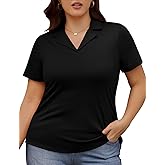 Jyanl Plus Size Polo Shirts Women V Neck Summer Short Sleeve T Shirts Lapel Collar Tops Blouse Dressy Casual Tunic Top XL-4XL